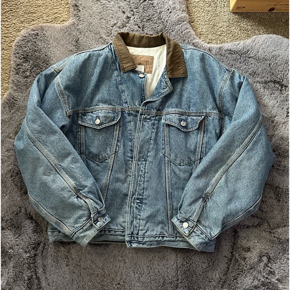 Vintage GAP denim trucker jacket lined size Large acid wash green 90s Y2K unisex - Picture 5 of 11